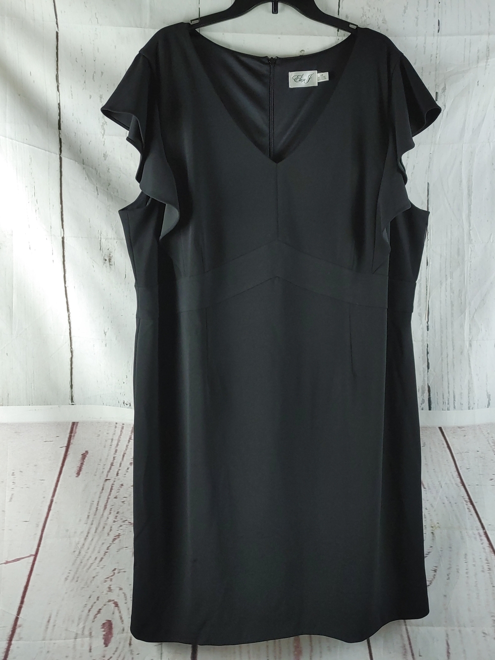 Eliza J Black V-Neck Midi Dress with Ruffle Cap Sleeves